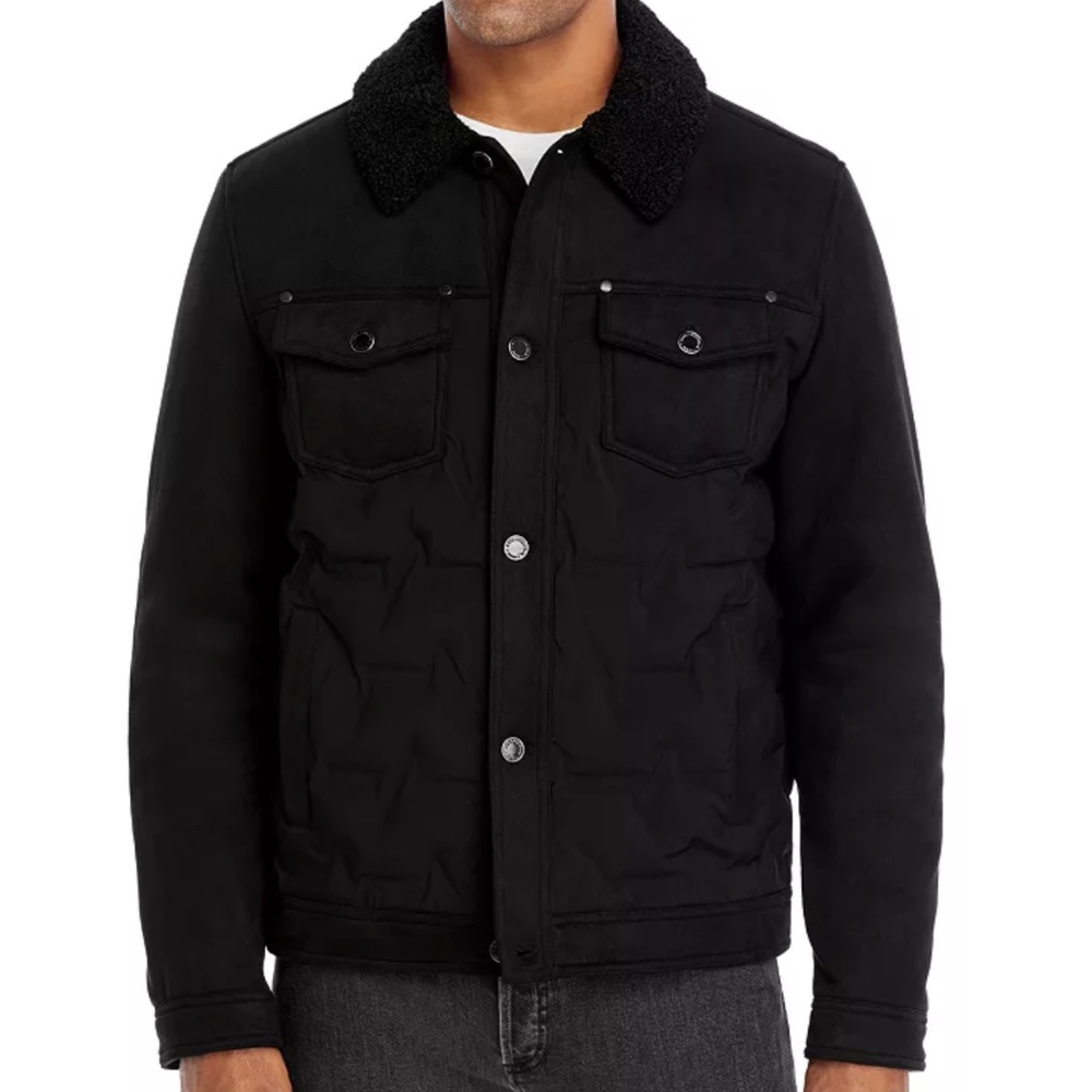 Karl Lagerfeld Black Sherpa Shearling Collar Trucker Jacket